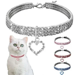 New Cat Dog Collar Three Row Elastic Rhinestone