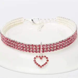 New Cat Dog Collar Three Row Elastic Rhinestone