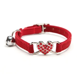 Heart Charm and Bell Cat Collar Safety Elastic Adjustable with Soft Velvet Material
