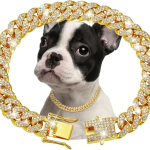 Dog Chain Collar Luxury Gold Pet Metal Chain Collar Jewelry Necklace
