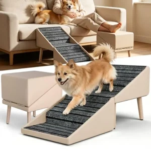 Dog Ramp 2-in-1 Foldable Wooden Pet Stairs for Couch and High Bed