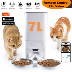 7L Smart Automatic Pet Feeder with HD Camera Double Bowls, WiFi