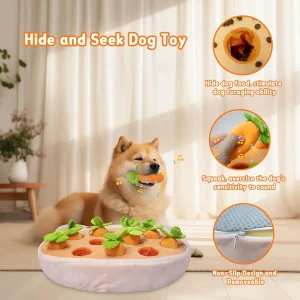 Interactive Hide and Seek Dog Toy with 11 Squeaky Carrots