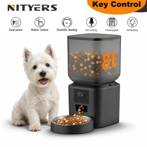 NITYERS 8L Automatic Dog Feeder, Smart Pet Food Dispenser with Key Control, Voice Recorder,