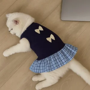 Pet Princess Skirt, Breathable Thin Dress Bowknot Plaid