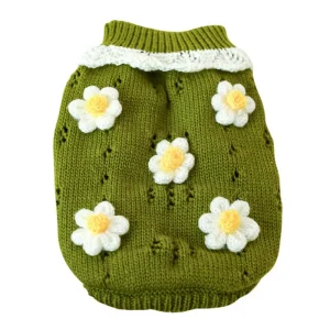 Cute Dog Sweater, Warm Pet Sweater Knitted Flowers