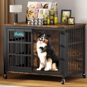 Dog Crate Furniture with Casters ,Heavy Duty Dog Kennel