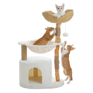 Modern Cat Tree Tower with Natural Solid Wood Scratching