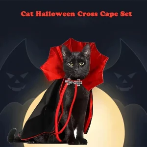 Spooky Vampire Halloween Costume for Cats, Cloak & Hat Set