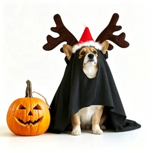 Halloween Ghost-Themed Pet Cape With Reindeer Antlers